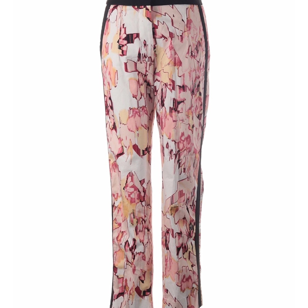 Donna Karan Pink and Cream Abstract Straight-Leg Pants